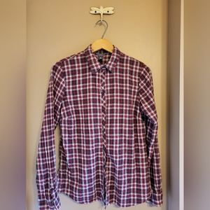 Eddie Bauer. Madras cotton long sleeve blouse. Brown/red. Wm S